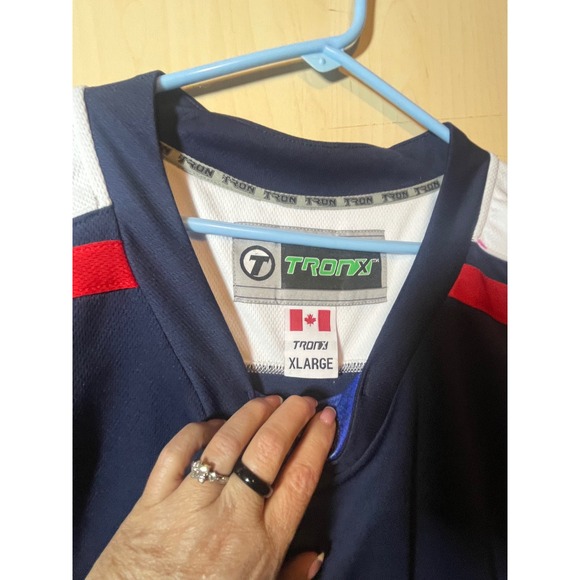 TRONX Mens‎ Hockey Jersey Navy Red White XL Long Sleeve V Neck - Picture 3 of 5